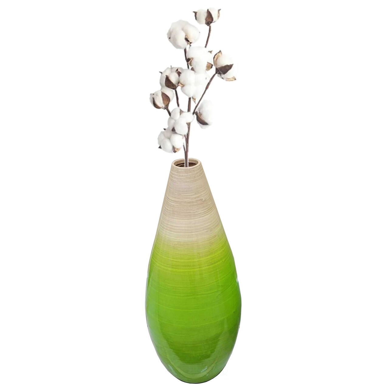 Contemporary Bamboo Floor Flower Vase Tear Drop Design for Dining, Living Room, Entryway Decoration Fill It with Dried Branches or Flowers, Green